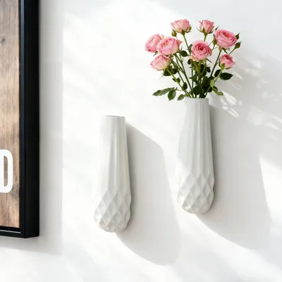 Wandvase aus Keramik, 14 cm, weiß, für Sukkulenten, 2er-Set