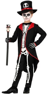 Produktbild von Skelett Halloween Kostüm Kinderhut Magisches Design Maskerade Zauberer Nachtklassiker Langer Mantel Gruselspaß Mysteriöses Outfit Unerwartete Überraschung, Größe: 128/134 Farbe: Schwarz