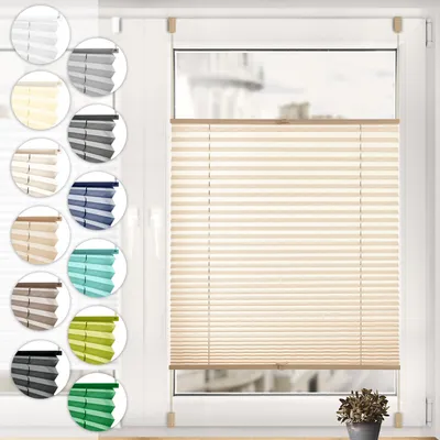 Produktbild von Sonello Plissee Klemmfix ohne Bohren 90cm x 200cm Beige Faltrollo Plisseerollo Jalousie für Tür & Fenster Blickdicht Sichtschutz Sonnenschutz Fertifplissee Rollo