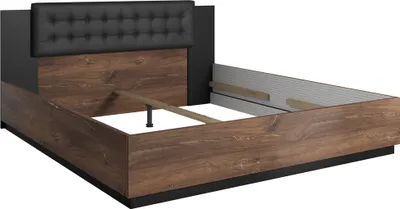 Produktbild von Doppelbett ohne Lattenrost, Liegefläche 180 x 200 cm SOLMS-83 in Flagstaf Eiche dunkel Nb. und kupferrot, kombiniert mit schwarz, B/H/T: ca. 186/90/205 cm