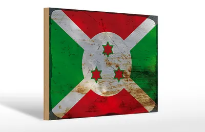 Produktbild von Holzschild Flagge Burundis 30x20cm Flag of Burundi Rost