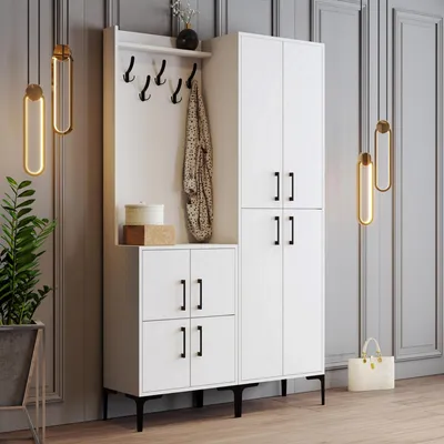Produktbild von Fondra - Garderobenschrank, 120x35x200h cm Weiß, Kleiderhaken