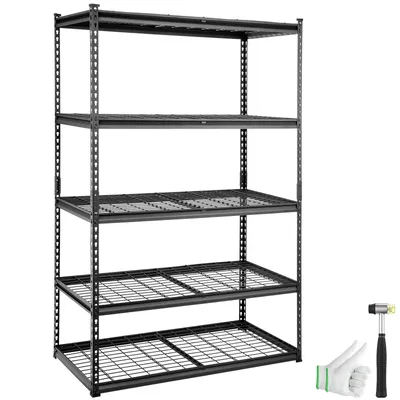 Obrázek produktu pro VEVOR úložný regál, 5stupňově nastavitelný, nosnost 907,2 kg, garážový regál, kovový organizér, drátěná police, černý, 121,9 x 61 x 182,9 cm, do kuchyně, spíže, sklepa, koupelny, skříně na prádlo