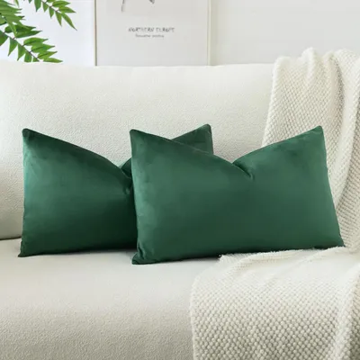Immagine prodotto di Set di 2 federe per cuscini in velluto, 40x60 cm, verde scuro