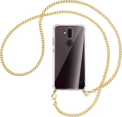 Produktbild von Handykette Backcover-Schutzhülle mit Band (Metall goldfarben) für Nokia 8.1 - goldfarbene Kette