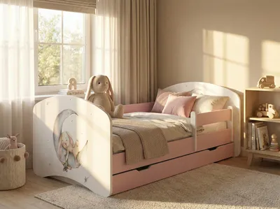 Image de Lit bébé Happy Babies - Ensemble avec matelas, tiroir et barrière de sécurité, 70 x 140, lits bébé filles et lits adolescents garçons, lit enfant, ours