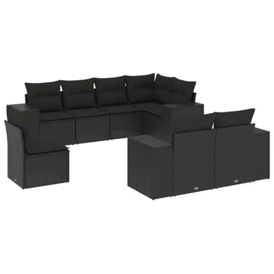 Produktbild von 8-tlg. Garten-Sofagarnitur mit Kissen Schwarz Poly Rattan