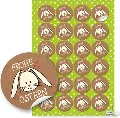 Produktbild von Logbuch-Verlag 24 Osteraufkleber Osterhase Frohe Ostern Deko Aufkleber Hase 4 cm rund natur beige rot24 Aufkleber / 1 Bogen