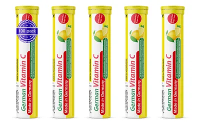 Produktbild von German Vitamin C Brausetabletten 5x20 Stk. – Zitronengeschmack – 180 mg Vitamin C Zuckerfrei – T&D Pharma –  Germany