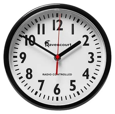 Radiogesteuerte Wanduhr 21 cm, analog, schwarz, Kunststoff