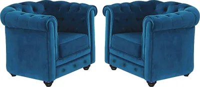 Produktbild von Sessel 2er-Set - Samt - Grünblau - CHESTERFIELD