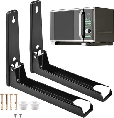 Produktbild von Mikrowellenhalter, Küchenregal, Mikrowelle Wandhalterung aus Edelstahl, Mikrowellenhaltung ausziehbar, Universal-Mikrowellenhalterung, Schwarz