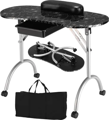 Produktbild von COSTWAY Maniküretisch inkl. Handgelenkauflage, tragbare Nageltisch Kosmetiktisch, Mobilesmanikürtisch Workstation mit Tasche 90 x 37 x 69cm