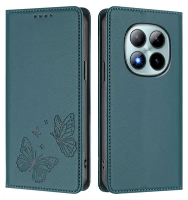 Obrázek produktu pro Kožené pouzdro pro Xiaomi Redmi Note 15 Pro+, motýlí ražbou, peněženkové flip pouzdro se stojánkem Zelená
