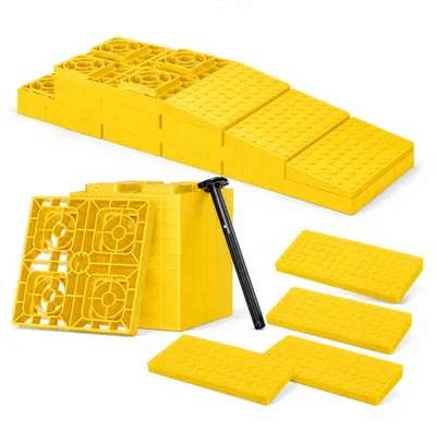 Image de Kit complet de nivellement pour camping-car Wiltec, comprenant 10 cales de nivellement jusqu'à 13,5 tonnes, plus 4 plaques de support de 218 x 110 x 25 (14) mm en HDPE