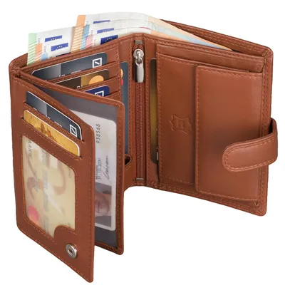 Produktbild von Leder Geldbörse Herren Portemonnaie RFID Hochformat Geldbeutel Echtleder (9902) Cognac