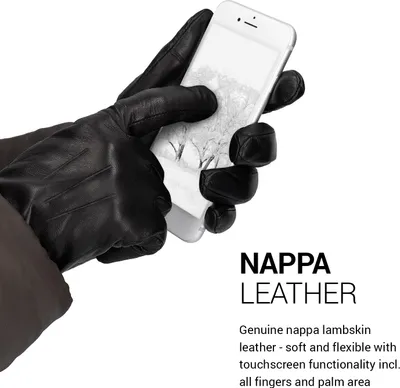 Produktbild von Navaris Touchscreen Handschuhe aus Echtleder für Herren aus Nappa - Lammleder mit Kaschmir Futter