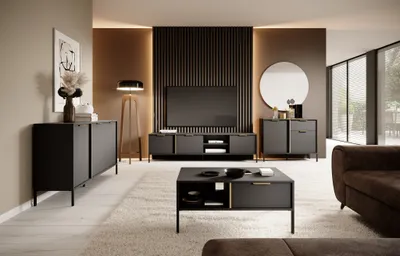 Produktbild von Wohnzimmer-Set Daros - Couchtisch, TV-Schrank, Kommode 150 cm & Kommode 100 cm - Wohnzimmerset, Modern Design - Anthrazit