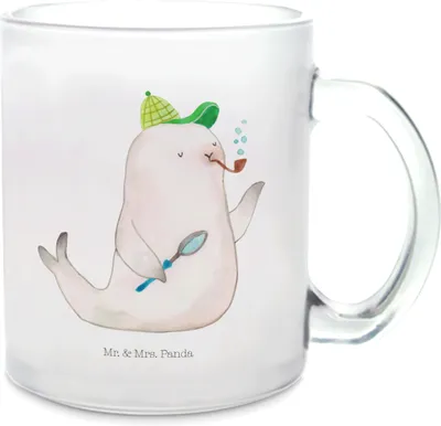 Produktbild von Mr. & Mrs. Panda Teetasse Robbe Sherlock - Transparent - Geschenk, Tee Tasse, Gute Laune, Pott, Glas, Häferl, Trinkglas