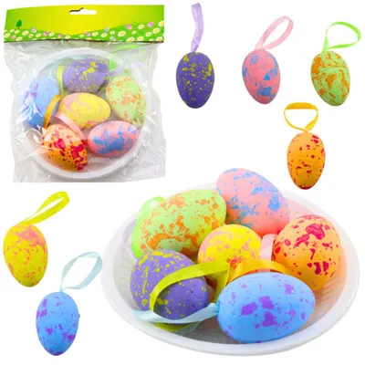 Image de Décoration de Pâques : œufs avec œillet, étiquettes colorées, lot de 6