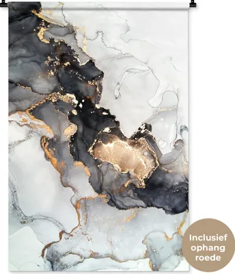 Produktbild von MuchoWow® Wandteppich Wandbehang Marmor - Schwarz - Weiß - Gold - Luxus - Abstrakt 90x135 cm Tapisserie Dekoration Wandtuch - Baumwolle - Wandskulptur