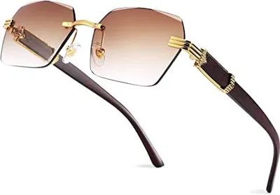 Produktbild von OD Rahmenlose, randlose, rechteckige Sonnenbrille für Damen und Herren, stilvolle Brille mit quadratischem Schirm (E)