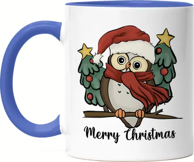 Produktbild von Merry Christmas Tasse Blau Geschenkidee Eule-Fans Süßes Motiv für Weihnachten für Familie Freunde