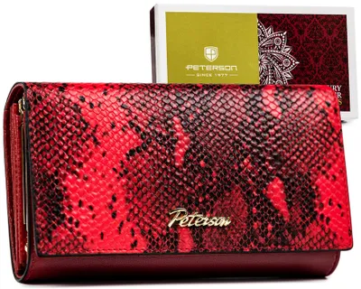 Produktbild von Peterson | Elegante Damenbrieftasche, mit Schlangenhautmuster, Naturleder, Rot, 15.5 x 9 cm