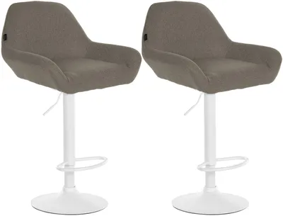 Productafbeelding van CLP Set van 2 verstelbare barkrukken Braga, met stoffen bekleding en voetsteun - Kleur: taupe, framekleur: wit