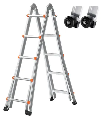Obrázok produktu pre VEVOR teleskopický rebrík s A-rámom, dĺžka 5,1 m, kompaktný hliníkový výsuvný rebrík, multifunkčný, prenosný, skladací rebrík pre mobilné domy, nosnosť 150 kg