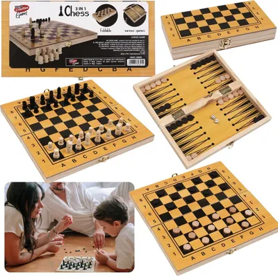 Obrázek produktu pro Šachy, DŘEVĚNÉ šachy 3v1, dáma, stolní hra Triktrak 24x24 ŠACHOVNICE