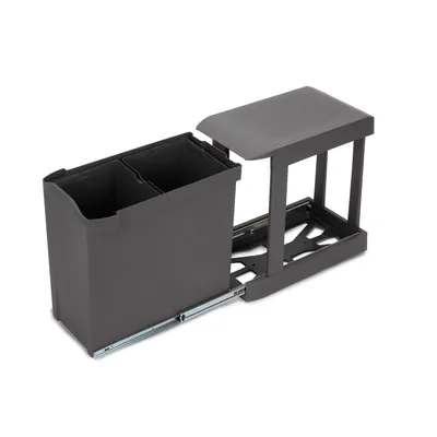 Produktbild von Emuca Recyclingbehälter für Küche, 2x14 Liter, Unterseitigbefestigung und automatische Extraktion, Stahl und Kunststoff, Anthrazitgrau