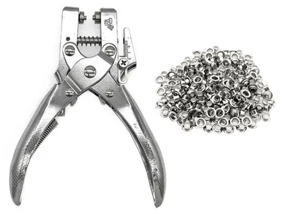 Immagine prodotto di Set di occhielli e pinze per occhielli, con 200 occhielli, diametro del foro di 5 mm, per cuoio, carta e tessuto