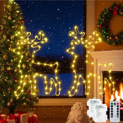 Weihnachts-Rentier-Lichterkette, 2 Stück, 120 LEDs, bunt, 8 Modi, Timer