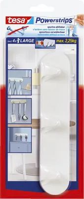 Productafbeelding van tesa 58094-00000-03 tesa Powerstrips - Haakstrip, voor het ophangen van spullen (zonder boren), wit