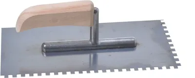 Produktbild von Aqbau® Zahnkelle Edelstahl 270x130mm Glättkelle mit Zahnung Holzgriff (Zahn 6x6mm)