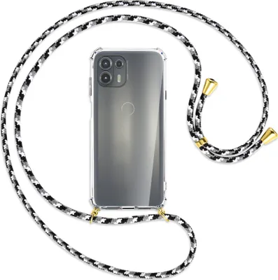 Produktbild von Handykette Backcover-Schutzhülle mit Band (Metall goldfarben) für Motorola Edge 20 Lite (XT2153-1) - schwarz/grau/weiß