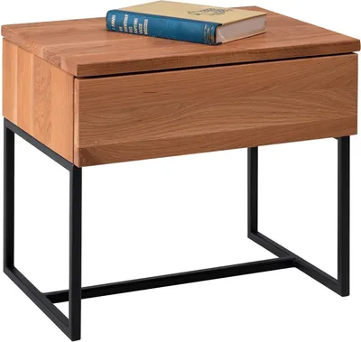 Produktbild von Nachttisch - B 45 cm - 1 Schublade - Braun - Schwarz - Metallgestell - Wildeiche massiv geölt