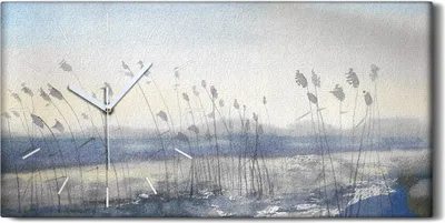 Produktbild von Wandkunst Leinwand Bild Uhr 60x30 Gemälde Abstrakte Winter Schnee Blumen - weiße Hände