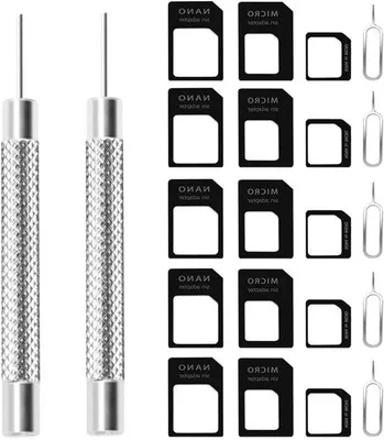 Immagine prodotto di Adattatore per nano-SIM, set da 5 pezzi - da micro a standard - Estrattore SIM - Smartphone - Facile da usare