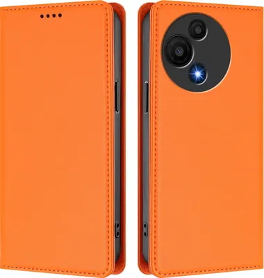 Image de Étui en cuir pour TCL 605 / TCL 60 SE, étui à rabat magnétique en cuirPolyuréthaneavec support, orange