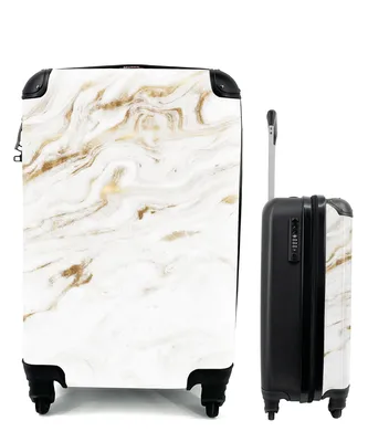 Produktbild von MuchoWow® Koffer Handgepäck Trolley Rollkoffer Kleine Reisekoffer mit 4 Rollen - Marmor - Gold - Weiß - Cabin Size < 55x40x23 cm & 55x40x20 cm - Fotokoffer - Kabinenkoffer - Boardgepäck - Reise-Box - Reisekoffer - Reisegepäck - Koffer mit Bild - Trolley für Kinder