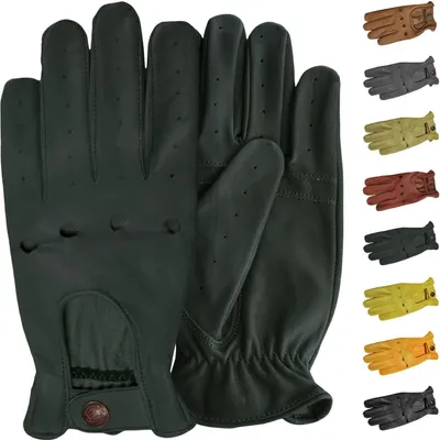 Produktbild von Herren Driving Autofahrer-Handschuhe Lederhandschuhe, Größe:9=L, Farbe:Dunkelgrün