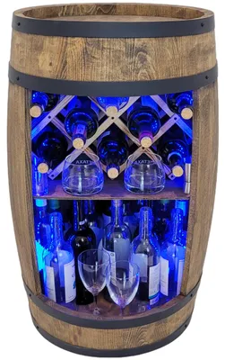 Immagine prodotto di Botte in legno con portabottiglie - Scaffale per vino. Capacità 80 cm. Mobile bar rustico decorativo Portabottiglie - Mobile bar da casa Birra alla spina, whisky bar Portabottiglie.
