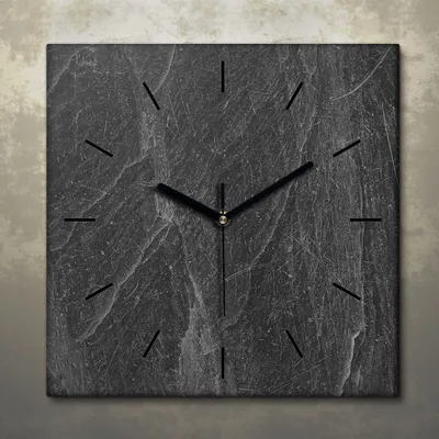 Produktbild von Wohnzimmer Leinwand Uhr Geräuschlos Küche 30x30 Schwarzer Stein, Marmor, Motive, Textur, schwarze Zeiger