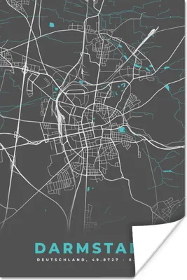Produktbild von MuchoWow® Poster Darmstadt - Stadtplan - Blau - Karte - Deutschland 120x180 cm - Kunstposter