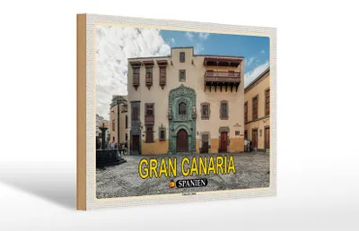 Produktbild von Holzschild Reise 30x20cm Gran Canaria Spanien Casa de Colon Muesum