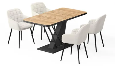 Imagen del producto de Set de mesa de comedor Vicco Fenaro Roble dorado/ 120 x 80 cm con 4 sillas de comedor, Model 62753