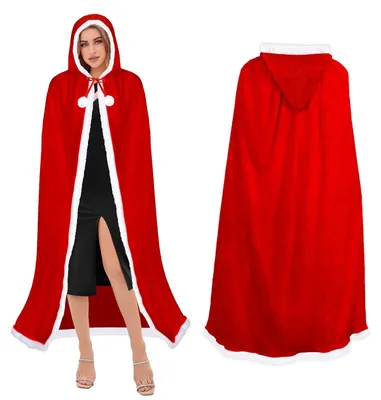 Produktbild von Weihnachtsmantel für Damen – Roter Samtmantel mit Kapuze – 150 cm