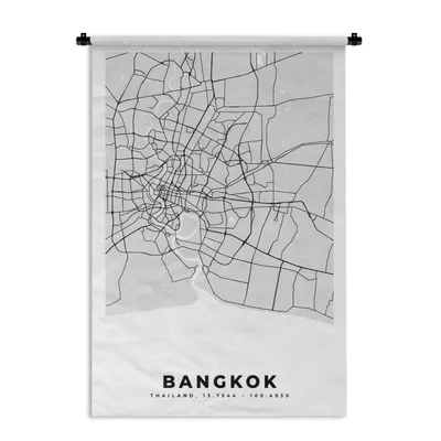 Obrázek produktu pro MuchoWow® Tapiserie Věšení na zeď Bangkok - Mapa města - Černobílá - Mapa 60x90 Tapiserie dekorace Nástěnná šála